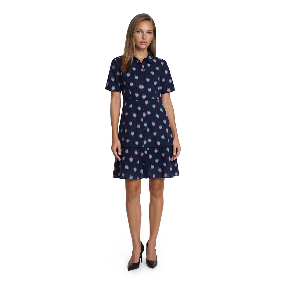 Draper James Strawberry Print Dress Women's Size 4 Navy Blue Pink 100% Cotton